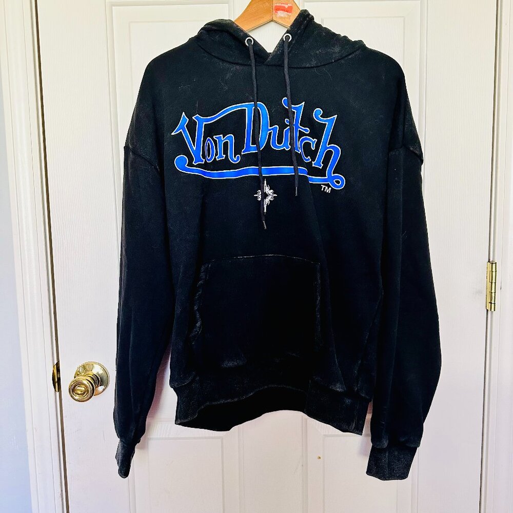 VON DUTCH BLACK LONG SLEEVE PULLOVER SWEATSHIRT HOODIE MEDIUM UNISEX